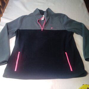 Hurley Men's XXL 90s Quarter Zip Polar Fleece Jacket Black/Gray Elastic Bungee